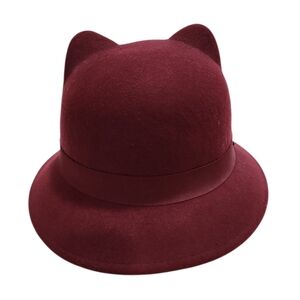 Zara 100% Wool Cat Ear Cloche Hat Burgundy 56cm kawaii coquette parisian Goth